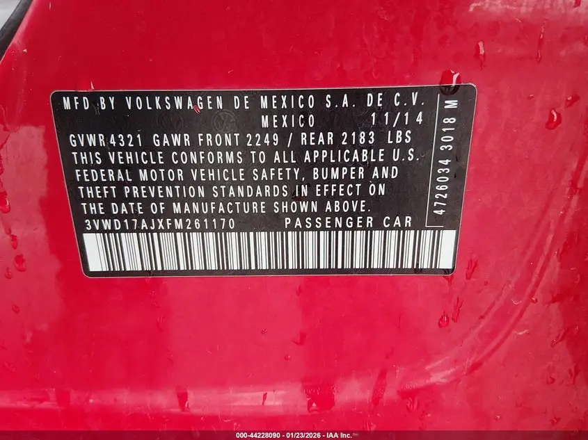 2015 VOLKSWAGEN JETTA 1.8T SE