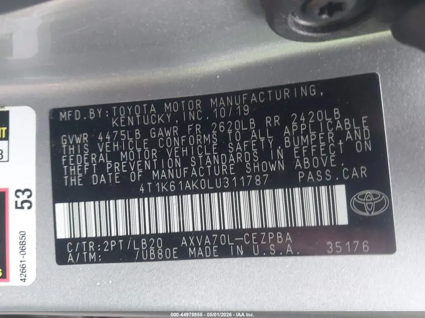 2020 TOYOTA CAMRY XSE
