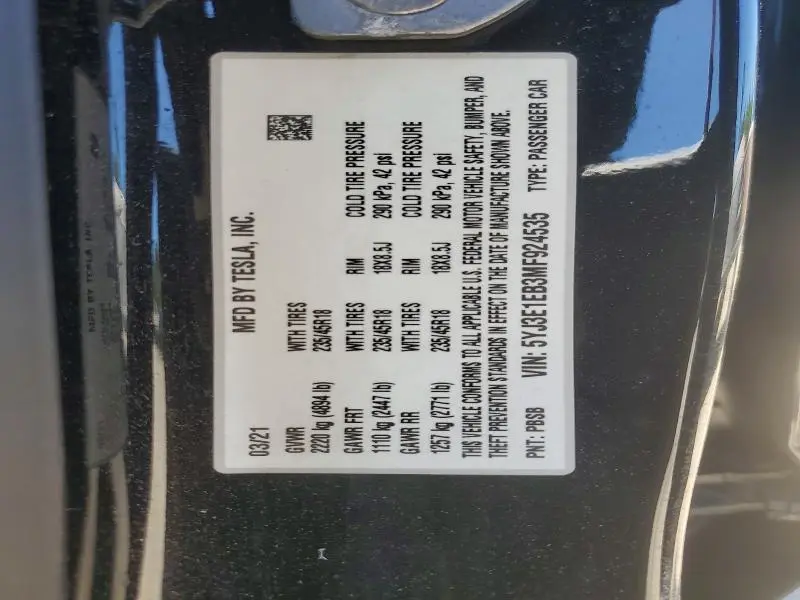 2021 TESLA MODEL 3   