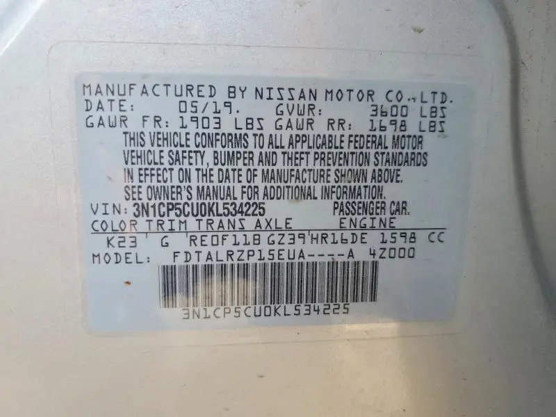 2019 NISSAN KICKS S  