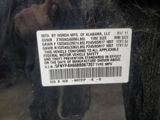 2011 HONDA PILOT EXL  