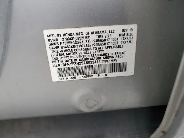 2010 HONDA PILOT LX  