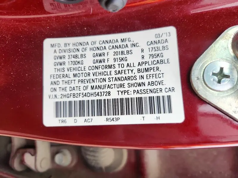 2013 HONDA CIVIC LX  