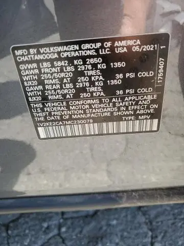 2021 VOLKSWAGEN ATLAS CROSS SPORT SE  