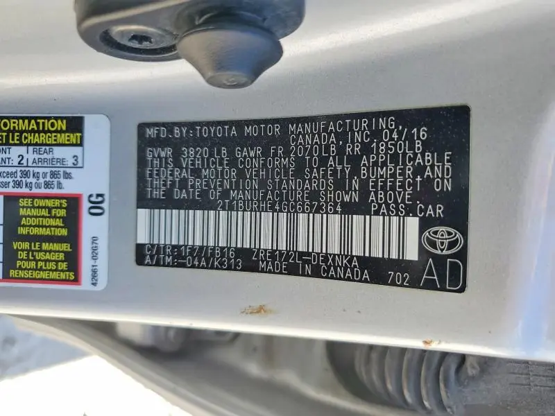 2016 TOYOTA COROLLA LE  