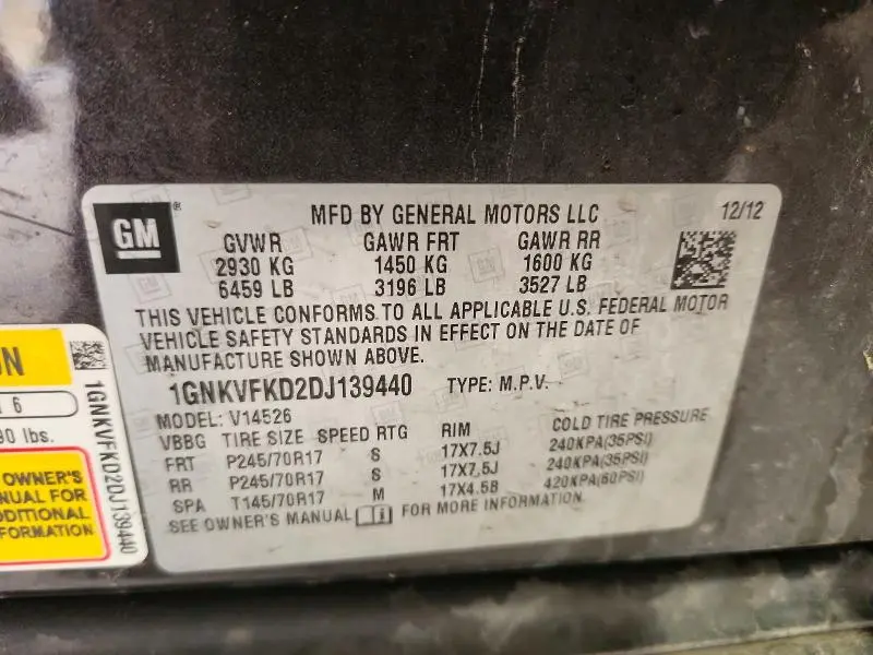 2013 CHEVROLET TRAVERSE 2LT  