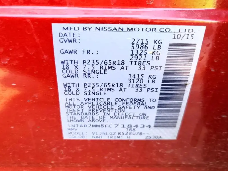 2015 NISSAN PATHFINDER SL  
