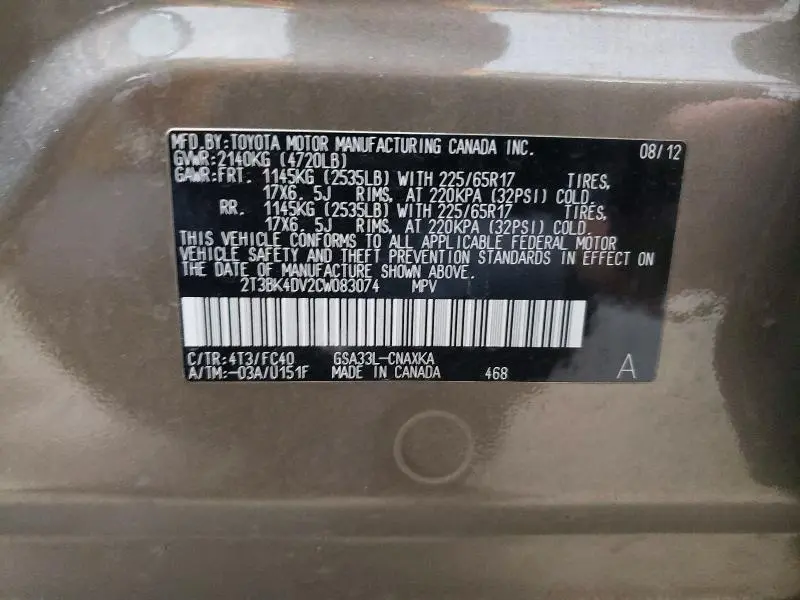 2012 TOYOTA RAV4 BASE  