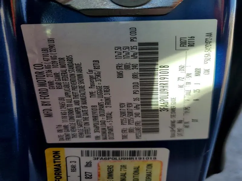 2017 FORD FUSION SE HYBRID  