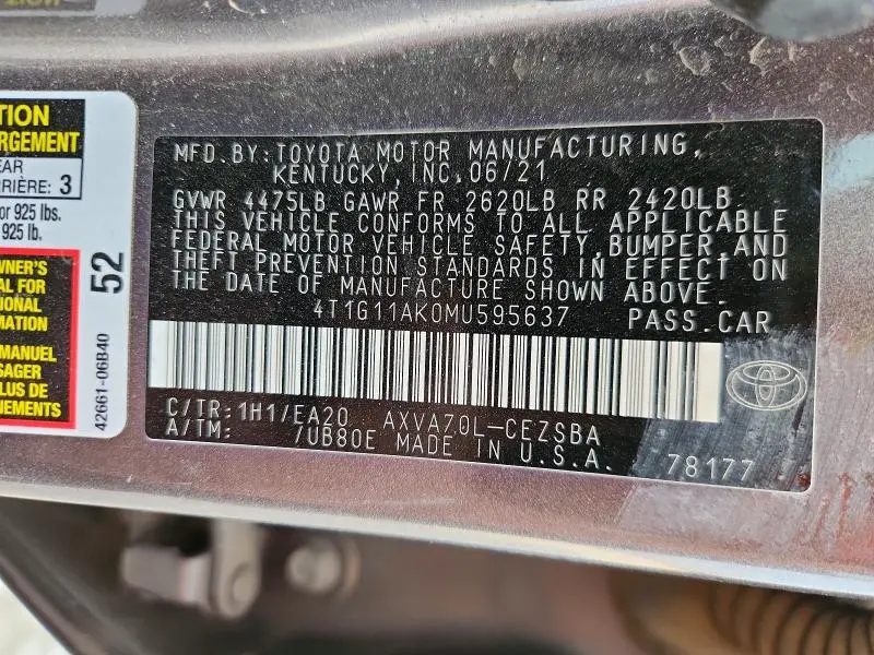 2021 TOYOTA CAMRY SE  