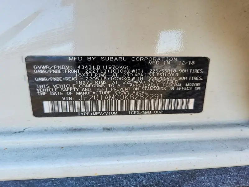 2019 SUBARU CROSSTREK LIMITED  