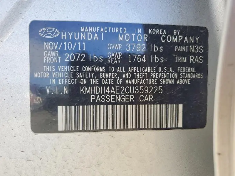2012 HYUNDAI ELANTRA LIMITED  