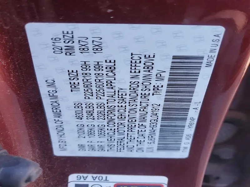 2016 HONDA CR-V TOURING  