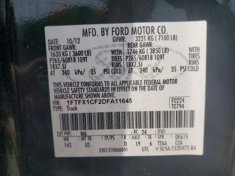 2013 FORD F150 SUPER CAB  