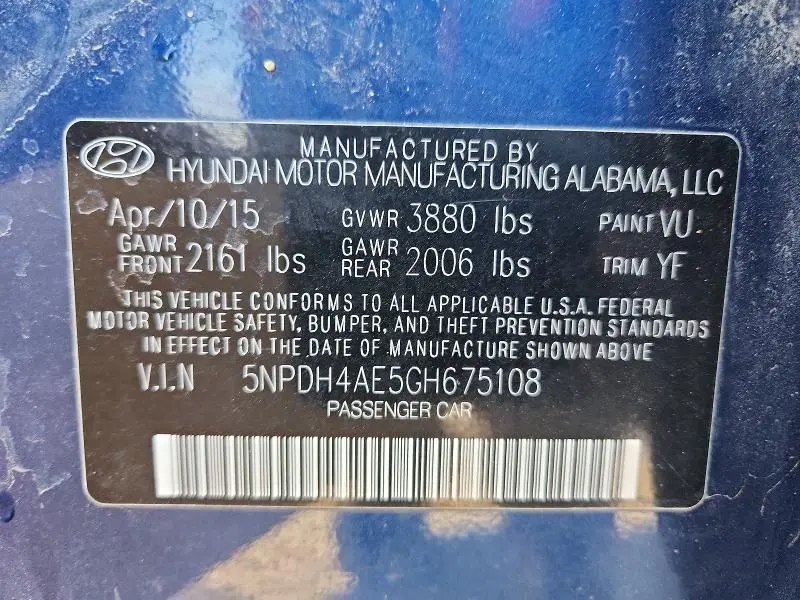 2016 HYUNDAI ELANTRA LIMITED  