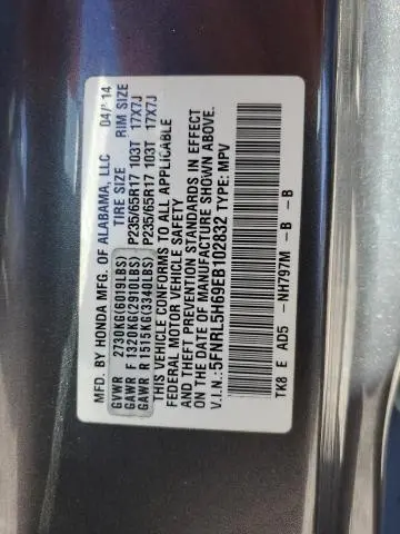 2014 HONDA ODYSSEY EXL  