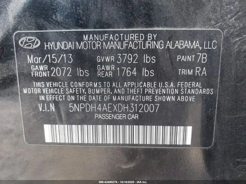 2013 HYUNDAI ELANTRA GLS