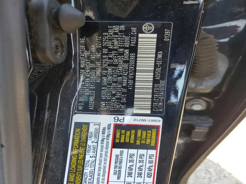 2012 TOYOTA CAMRY LE  