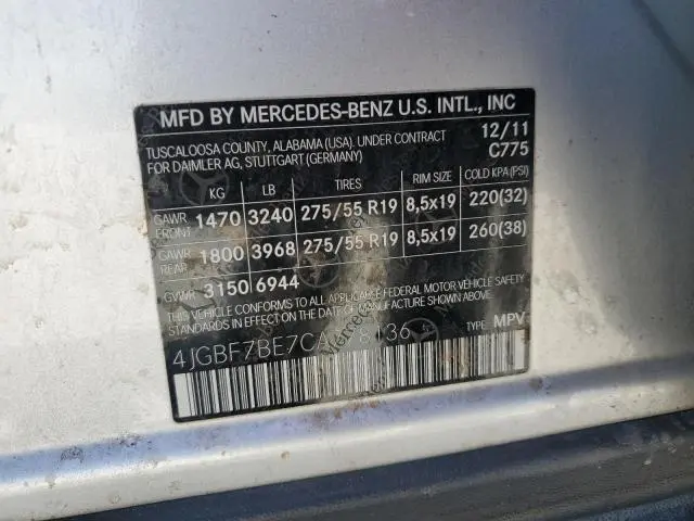 2012 MERCEDES-BENZ GL 450 4MATIC  