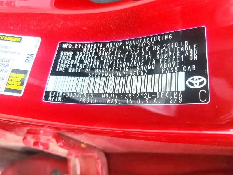 2022 TOYOTA COROLLA LE  