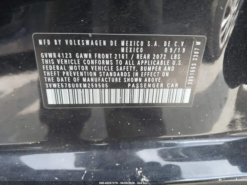 2019 VOLKSWAGEN JETTA 1.4T SEL