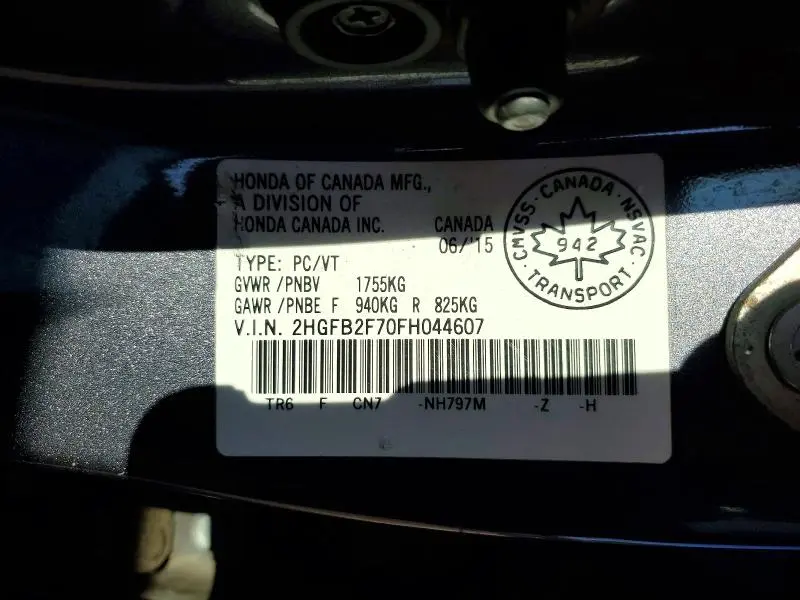 2015 HONDA CIVIC SE  