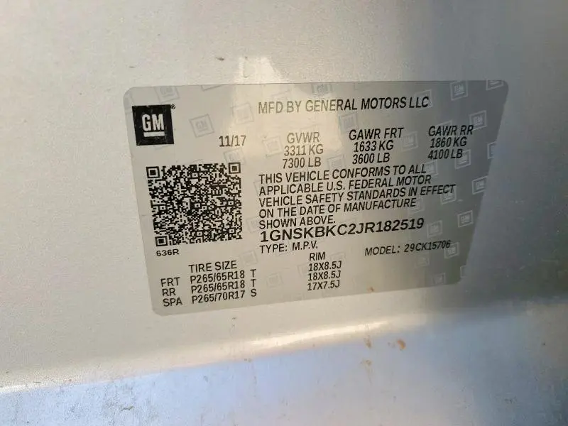 2018 CHEVROLET TAHOE K1500 LT  