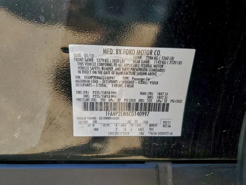 2012 FORD TAURUS SEL  