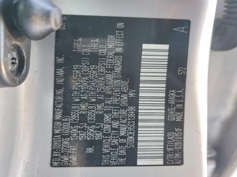 2012 TOYOTA HIGHLANDER LIMITED  