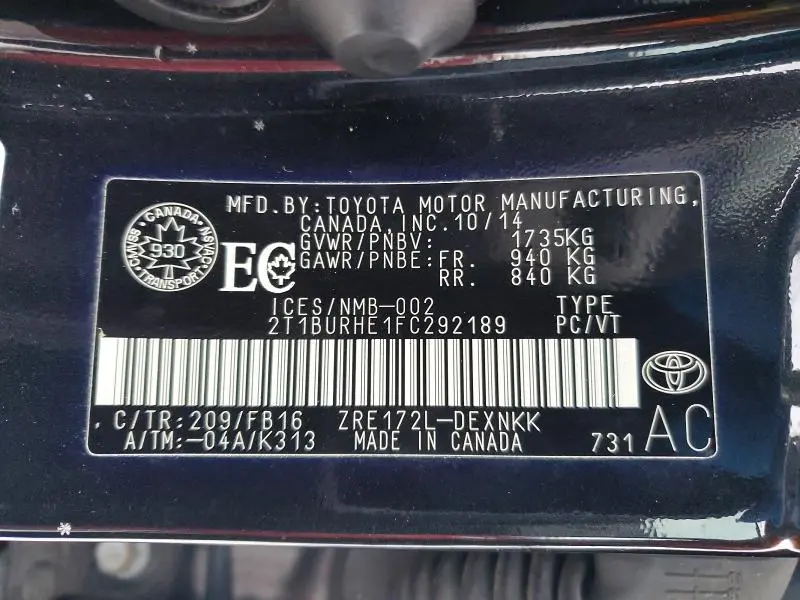 2015 TOYOTA COROLLA L  