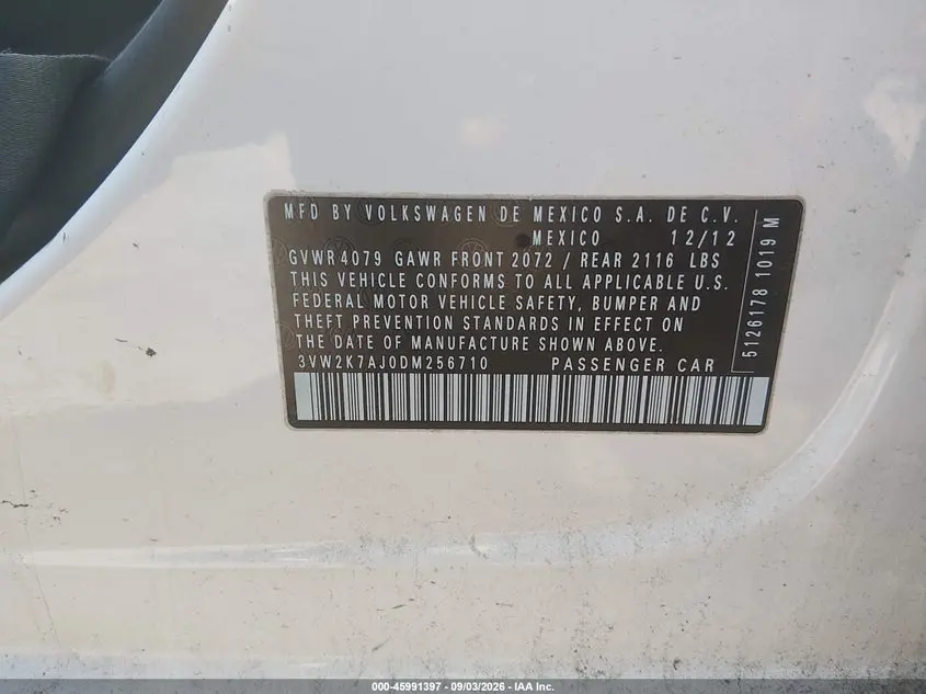 2013 VOLKSWAGEN JETTA 2.0L S