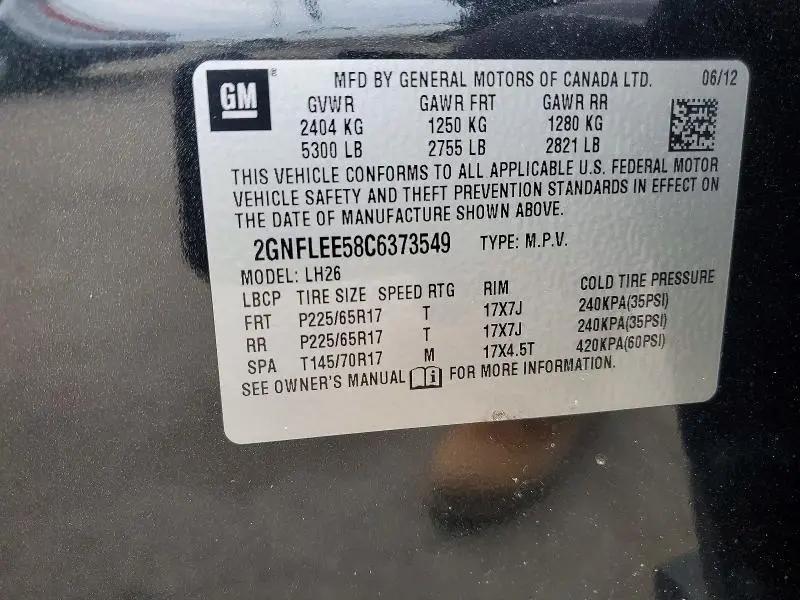 2012 CHEVROLET EQUINOX LT  