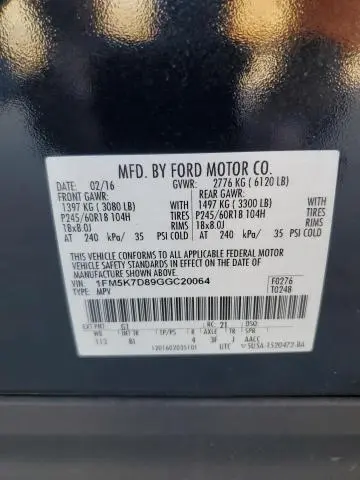 2016 FORD EXPLORER XLT  