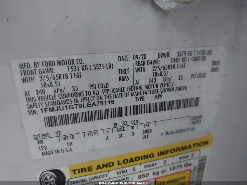 2020 FORD EXPEDITION XL