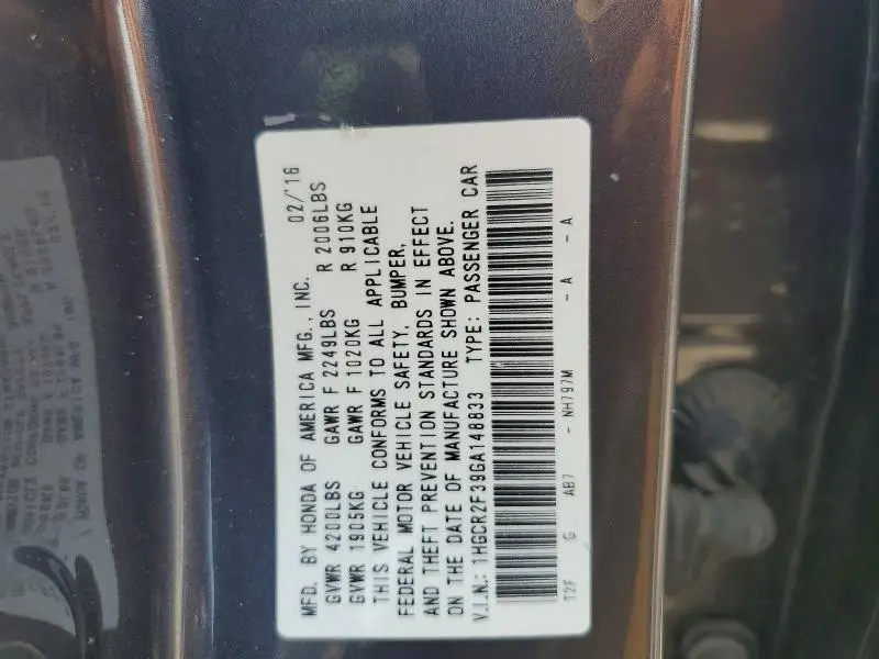 2016 HONDA ACCORD   