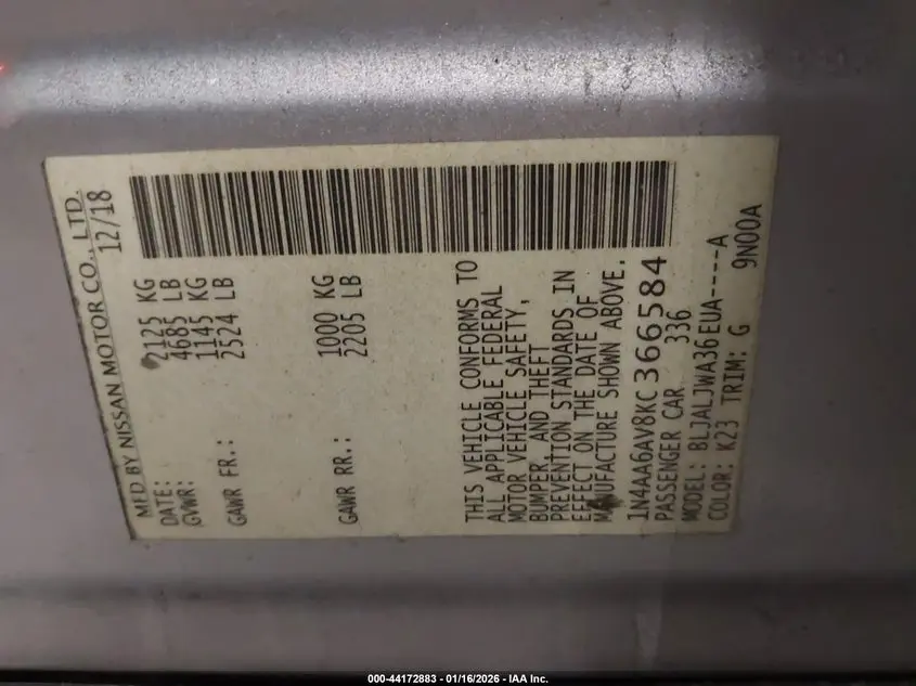 2019 NISSAN MAXIMA 3.5 SV