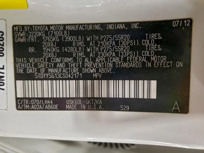 2012 TOYOTA SEQUOIA PLATINUM  