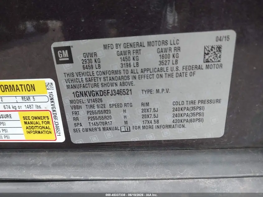 2015 CHEVROLET TRAVERSE 1LT