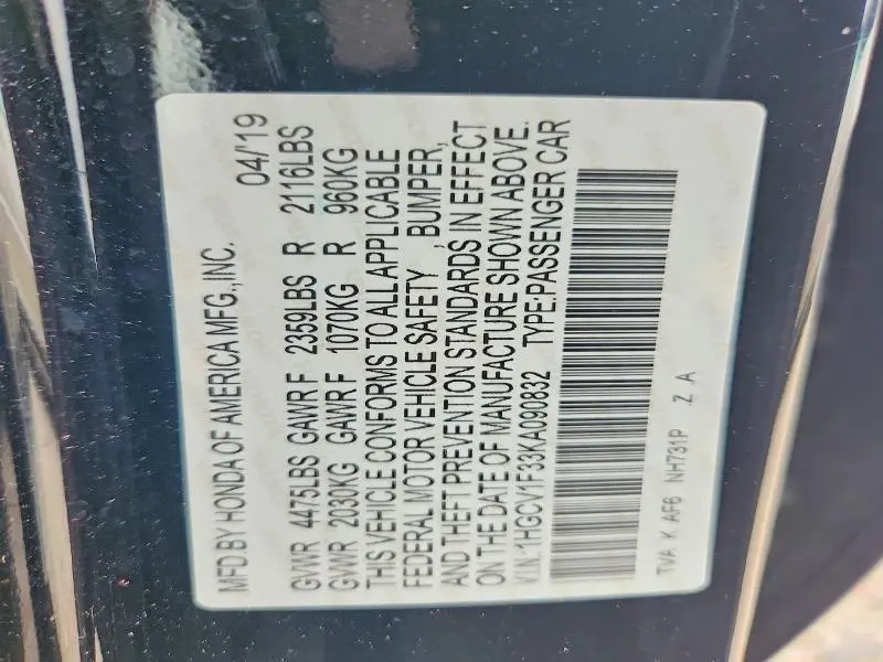 2019 HONDA ACCORD SPORT  