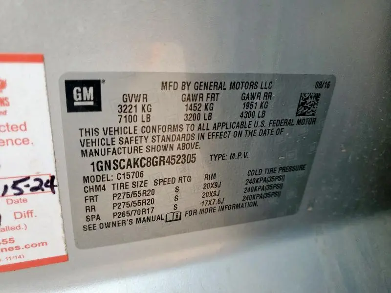 2016 CHEVROLET TAHOE C1500 LS  