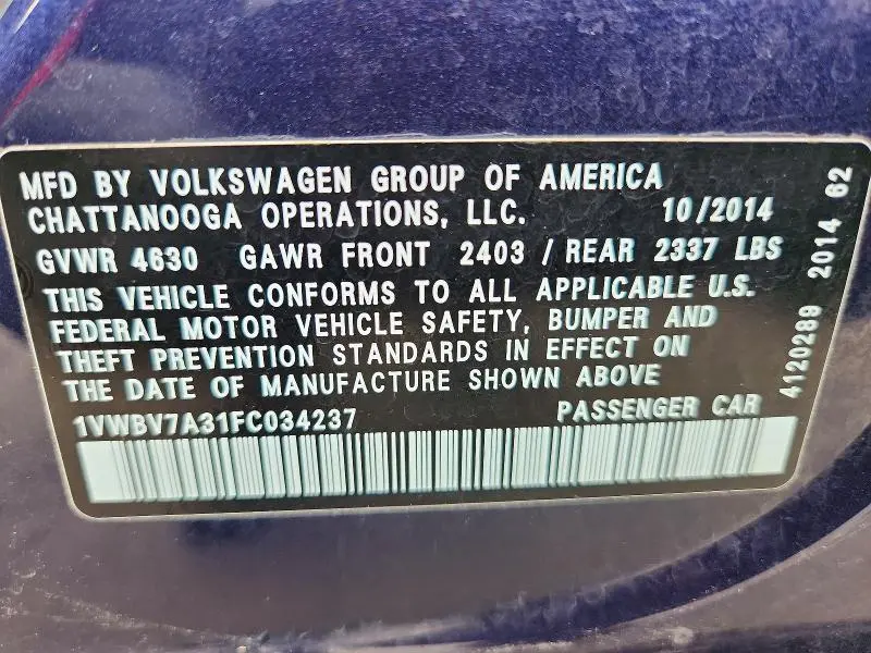 2015 VOLKSWAGEN PASSAT SE  
