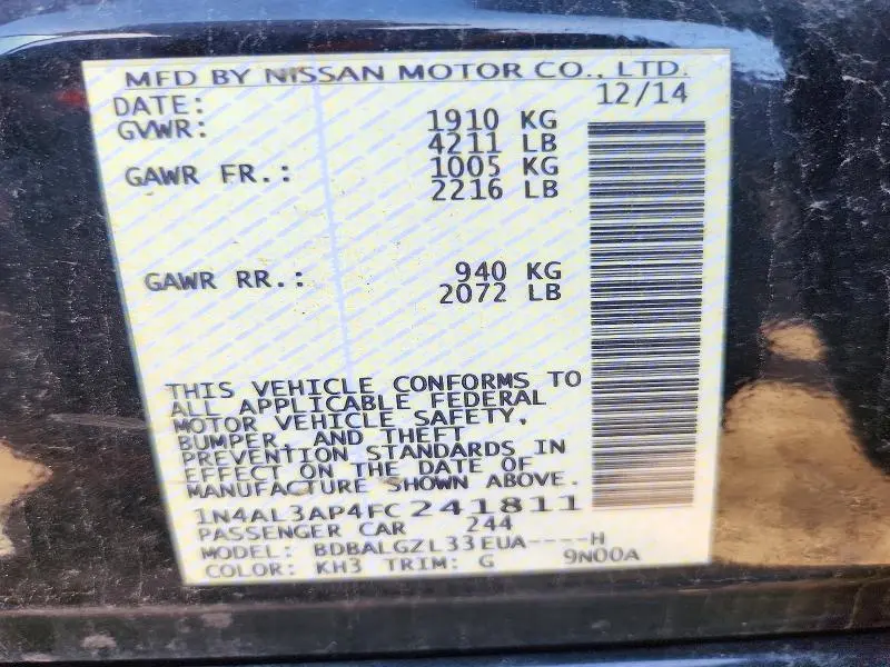 2015 NISSAN ALTIMA 2.5 S  