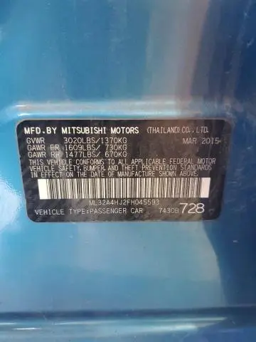 2015 MITSUBISHI MIRAGE ES