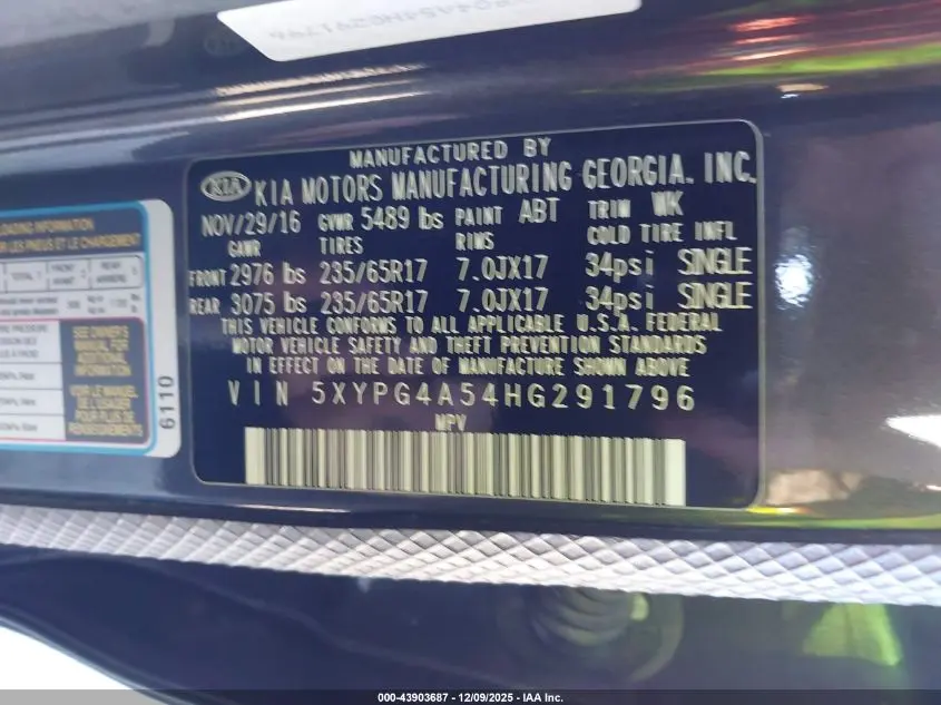 2017 KIA SORENTO 3.3L LX