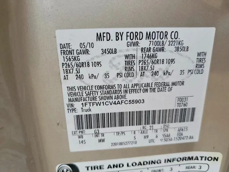 2010 FORD F150 SUPERCREW  