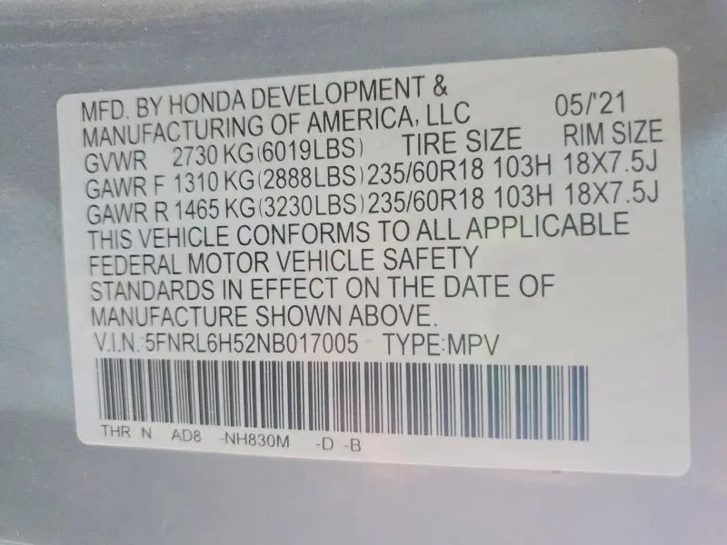 2022 HONDA ODYSSEY EX  