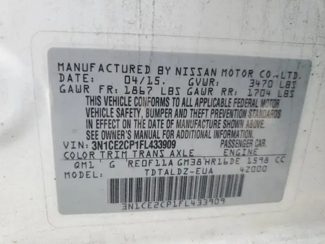 2015 NISSAN VERSA NOTE S  