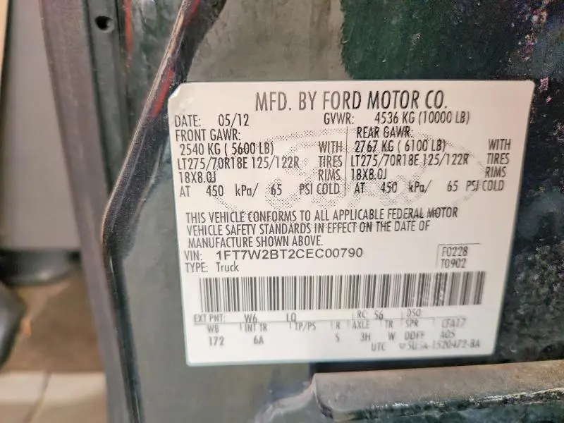 2012 FORD F250 SUPER DUTY  