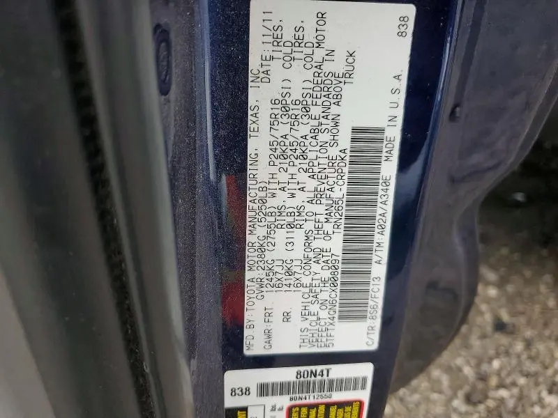 2012 TOYOTA TACOMA PRERUNNER ACCESS CAB  