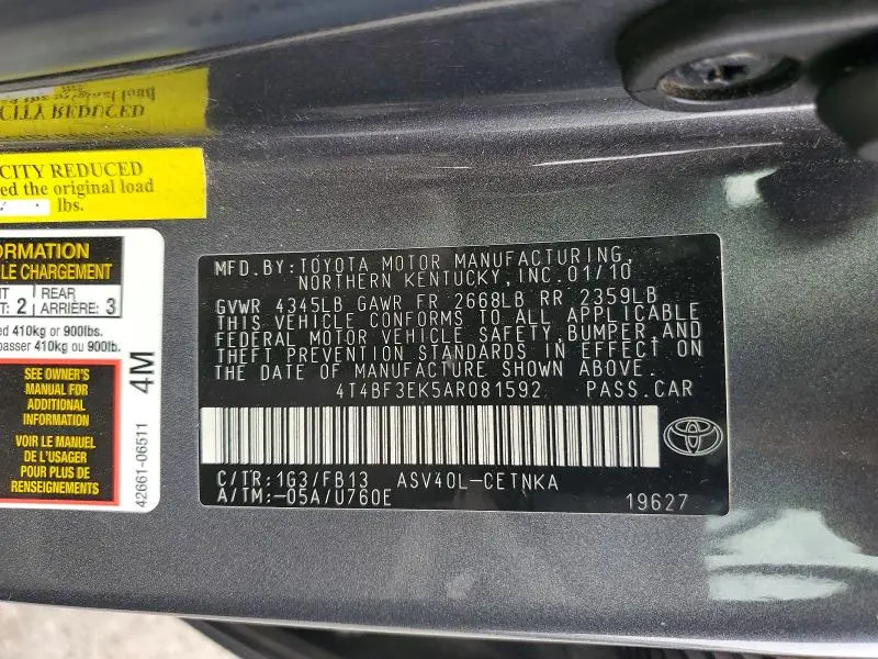 2010 TOYOTA CAMRY LE  